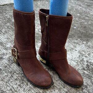 Vince Camuto Women's Wellsley Boots Side Zipper‎ Buckle Detail Brown 5.5M